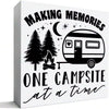 1pc 5*5inch(12.4*12.4cm) Camping Desk Decorations Wooden Sign, Camp Decor For Home Cabin RV Camper, Camper Gifts For Women Men Camp Lover, Making Memories One Campsite At A Time