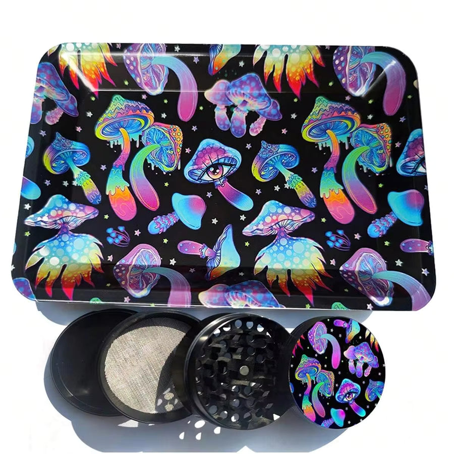 2.4-Inch Large Grinder Set, With Metal Rolling Tray, Suitable For Halloween Holiday Smoking Accessories, Rolling Tray Set, Can Be Used For Smoking Magical Mushrooms, Great Gift For Friends And Family