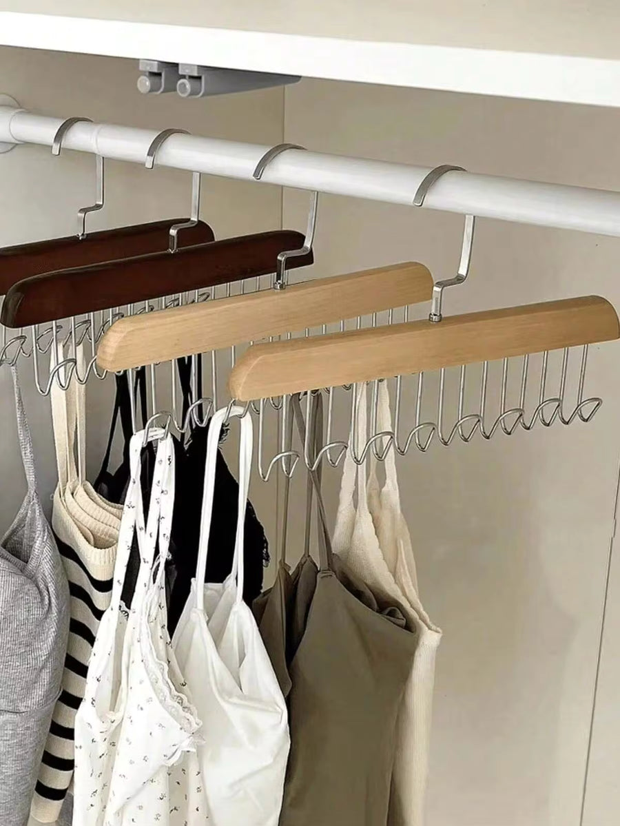 3pcs Multifunctional Wooden Hanger, 8 Hooks, 360° Rotation, Space Saving, Can Hang Bras, Shirts, Underwear, Vests, Hats, Ties, Straps And Other Clothing. Seamless Hanger, Suitable For Back To School, Study Supplies, Also A Perfect Gift For